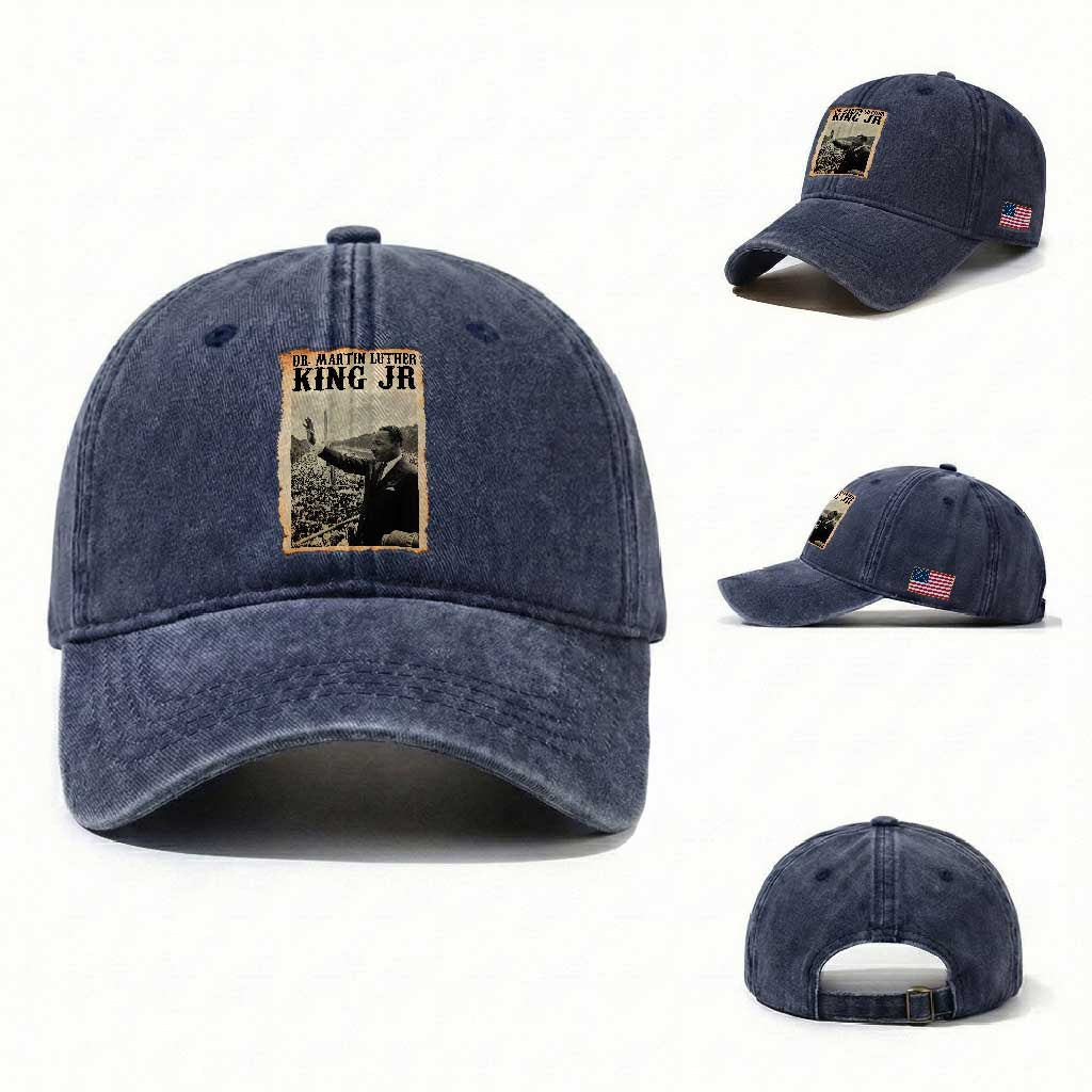 Martin Luther King Jr MLK Day Washed Cotton Baseball Cap TS14 Washed Cap Universal Fit Navy Print Your Wear