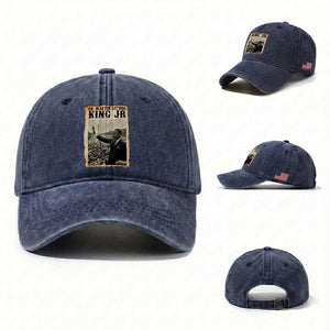Martin Luther King Jr MLK Day Washed Cotton Baseball Cap TS14 Washed Cap Universal Fit Navy Print Your Wear