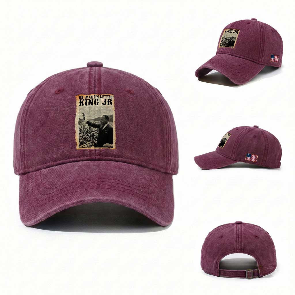 Martin Luther King Jr MLK Day Washed Cotton Baseball Cap TS14 Washed Cap Universal Fit Burgundy Print Your Wear