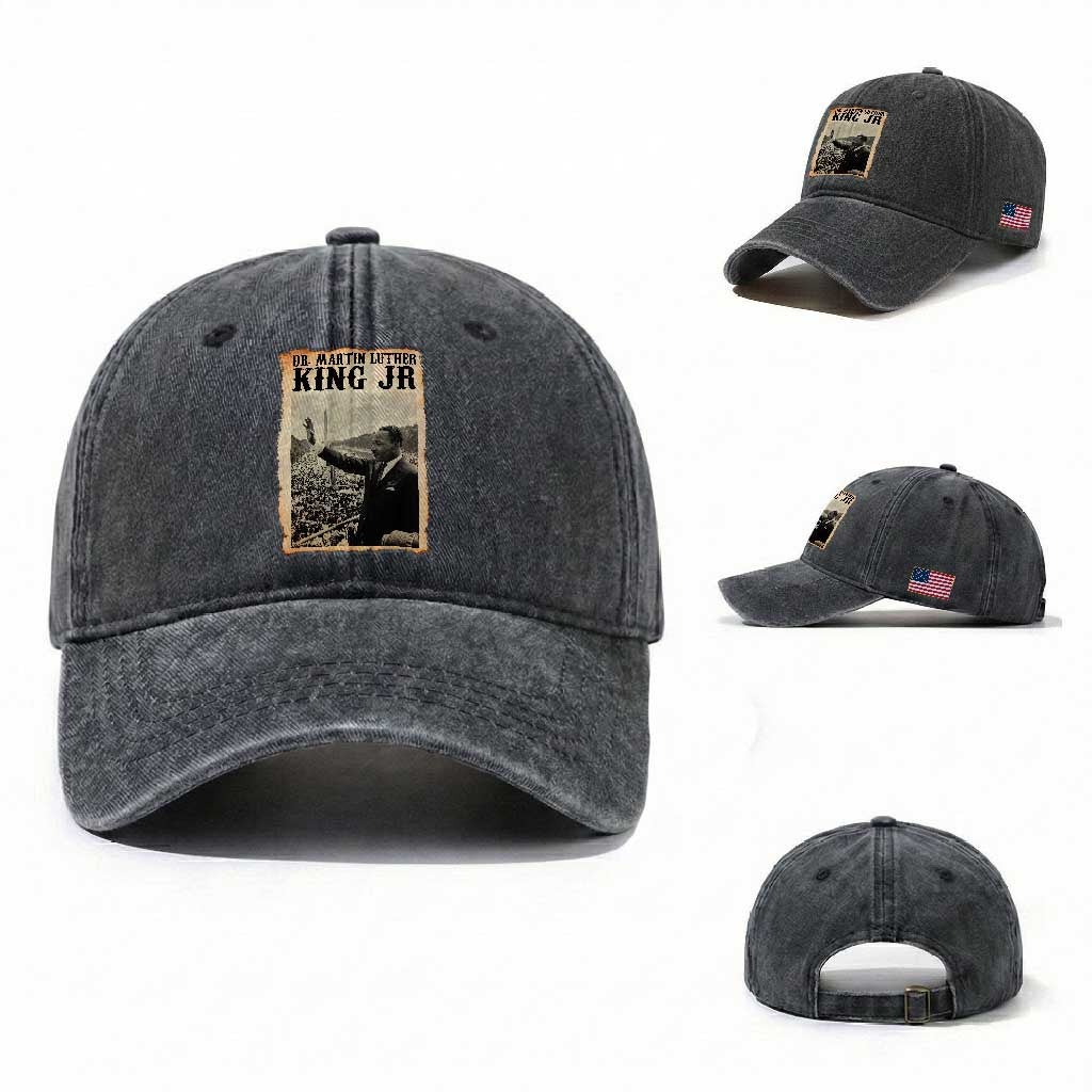 Martin Luther King Jr MLK Day Washed Cotton Baseball Cap TS14 Washed Cap Universal Fit Dark Gray Print Your Wear