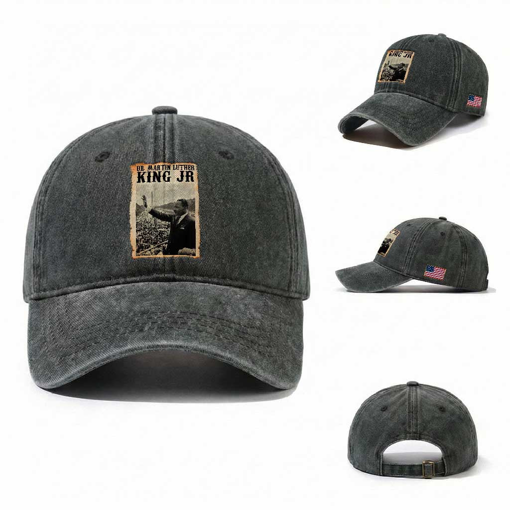 Martin Luther King Jr MLK Day Washed Cotton Baseball Cap TS14 Washed Cap Universal Fit Dark Green Print Your Wear