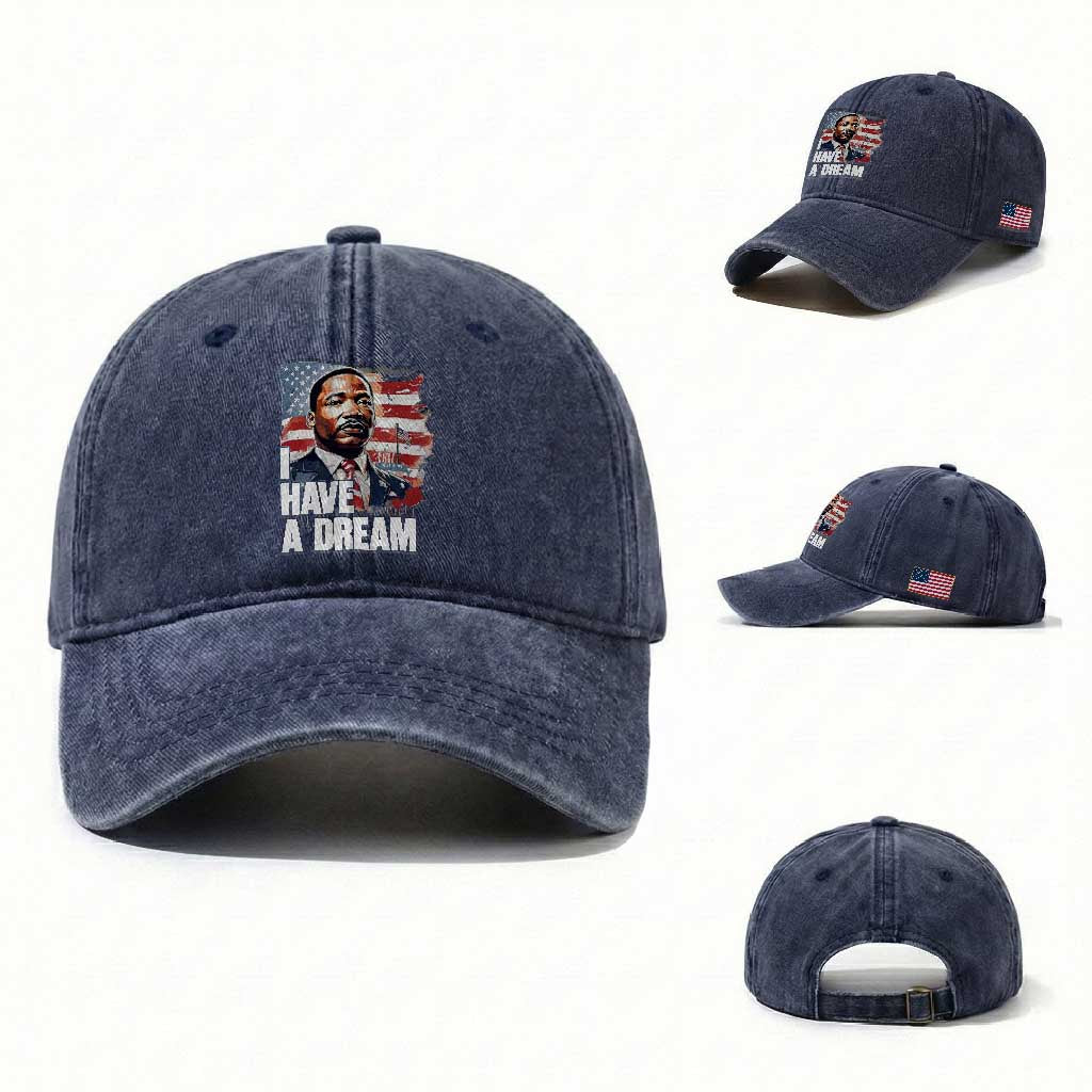 Martin Luther King Jr Washed Cotton Baseball Cap I Have A Dream TS14 Washed Cap Universal Fit Navy Print Your Wear
