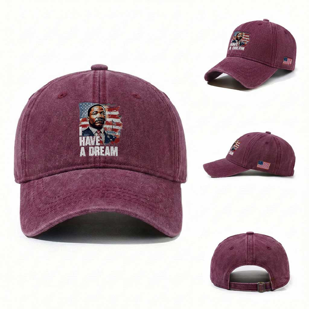 Martin Luther King Jr Washed Cotton Baseball Cap I Have A Dream TS14 Washed Cap Universal Fit Burgundy Print Your Wear