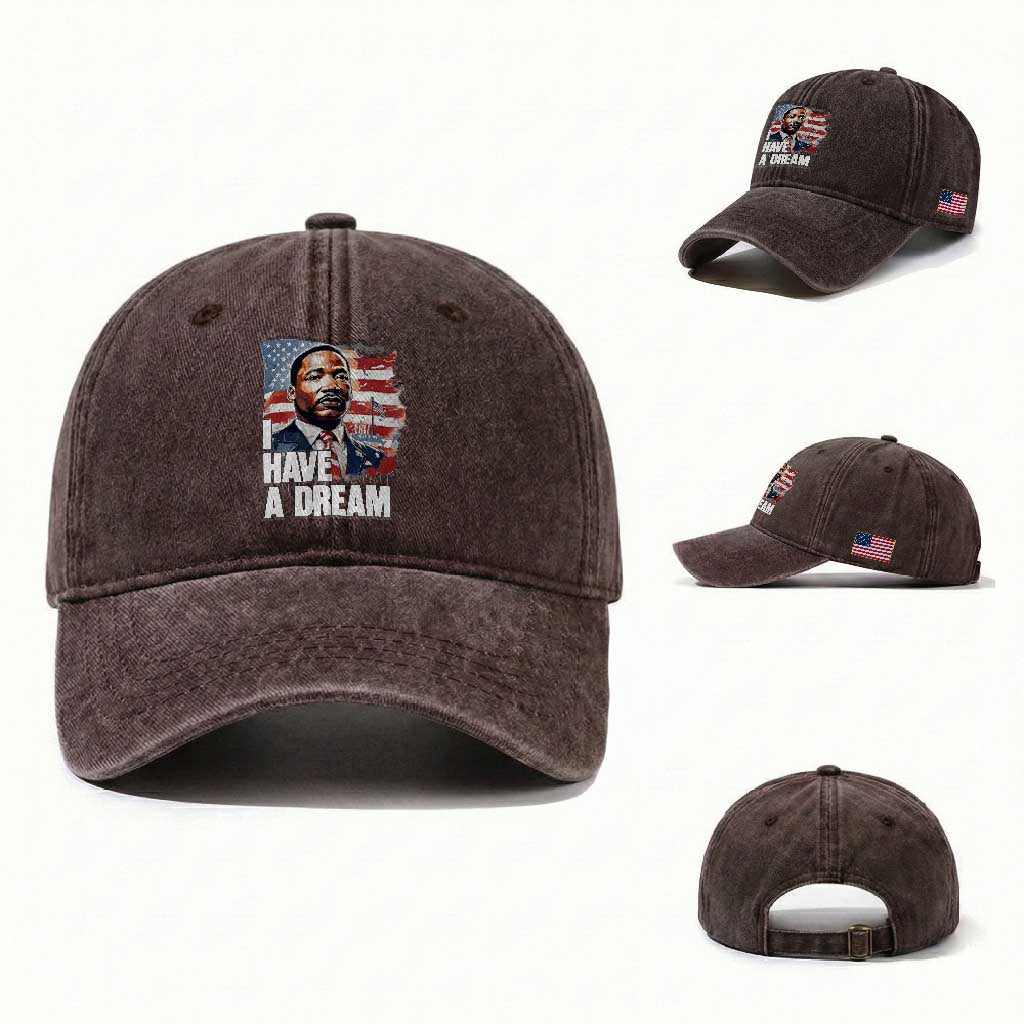 Martin Luther King Jr Washed Cotton Baseball Cap I Have A Dream TS14 Washed Cap Universal Fit Dark Brown Print Your Wear