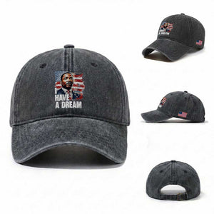 Martin Luther King Jr Washed Cotton Baseball Cap I Have A Dream TS14 Washed Cap Universal Fit Dark Gray Print Your Wear