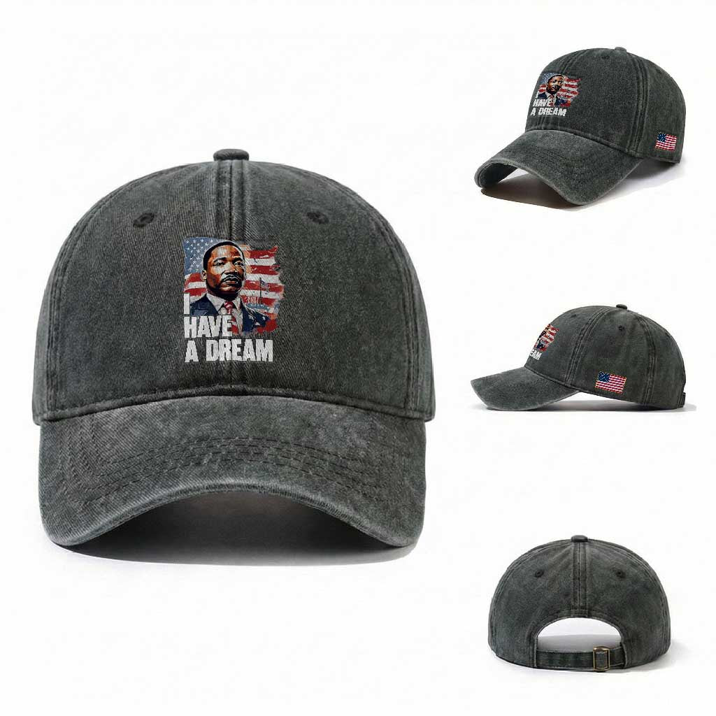 Martin Luther King Jr Washed Cotton Baseball Cap I Have A Dream TS14 Washed Cap Universal Fit Dark Green Print Your Wear
