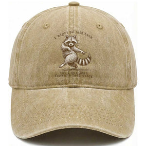 Funny Raccoon Sarcastic Washed Cotton Baseball Cap I Might Be Laid Back But I Can Lean Forward Real Quick TS14 Washed Cap Universal Fit Khaki Print Your Wear