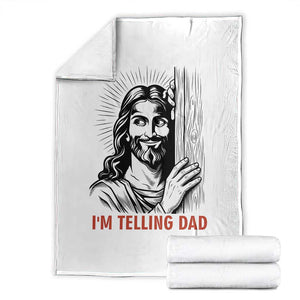 Funny Jesus Christian Meme Throw Blanket I Am Telling Dad TS14 White Print Your Wear