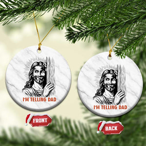 Funny Jesus Christian Meme Ceramic Ornament I Am Telling Dad TS14 1pc White Marble Print Your Wear