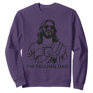 Funny Jesus Meme Sweatshirt I Am Telling Dad TS14 Purple Print Your Wear