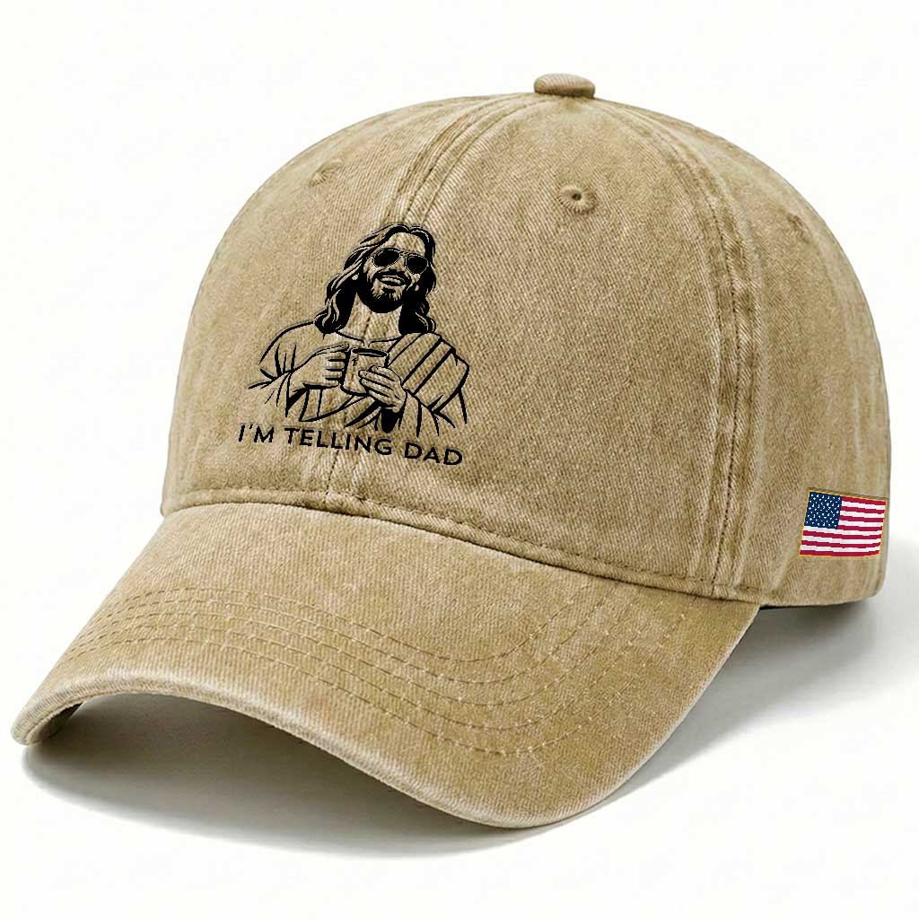 Funny Jesus Meme Washed Cotton Baseball Cap I Am Telling Dad TS14 Print Your Wear