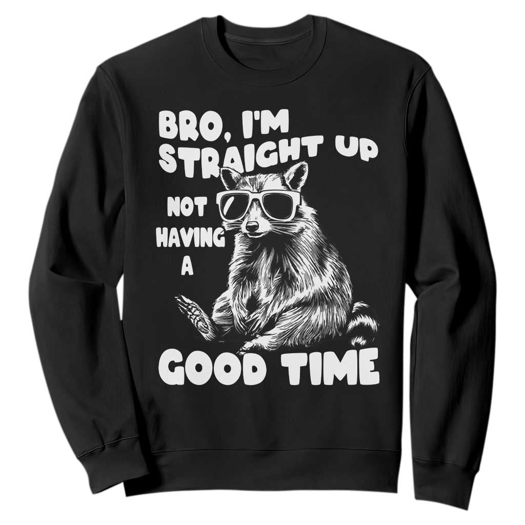 Funny Raccon Sarcastic Sweatshirt Bro I Am Straight Up Not Even Having A Good Time TS14 Black Print Your Wear