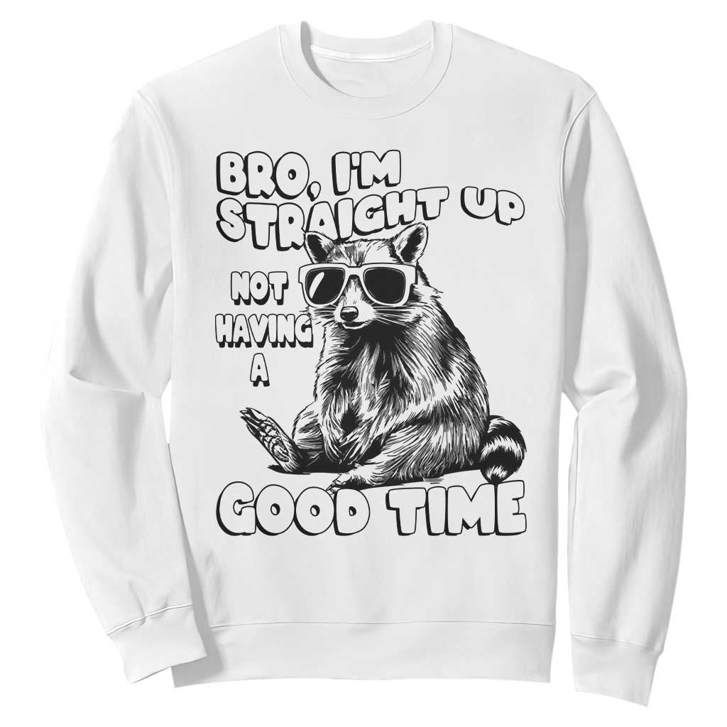 Funny Raccon Sarcastic Sweatshirt Bro I Am Straight Up Not Even Having A Good Time TS14 White Print Your Wear