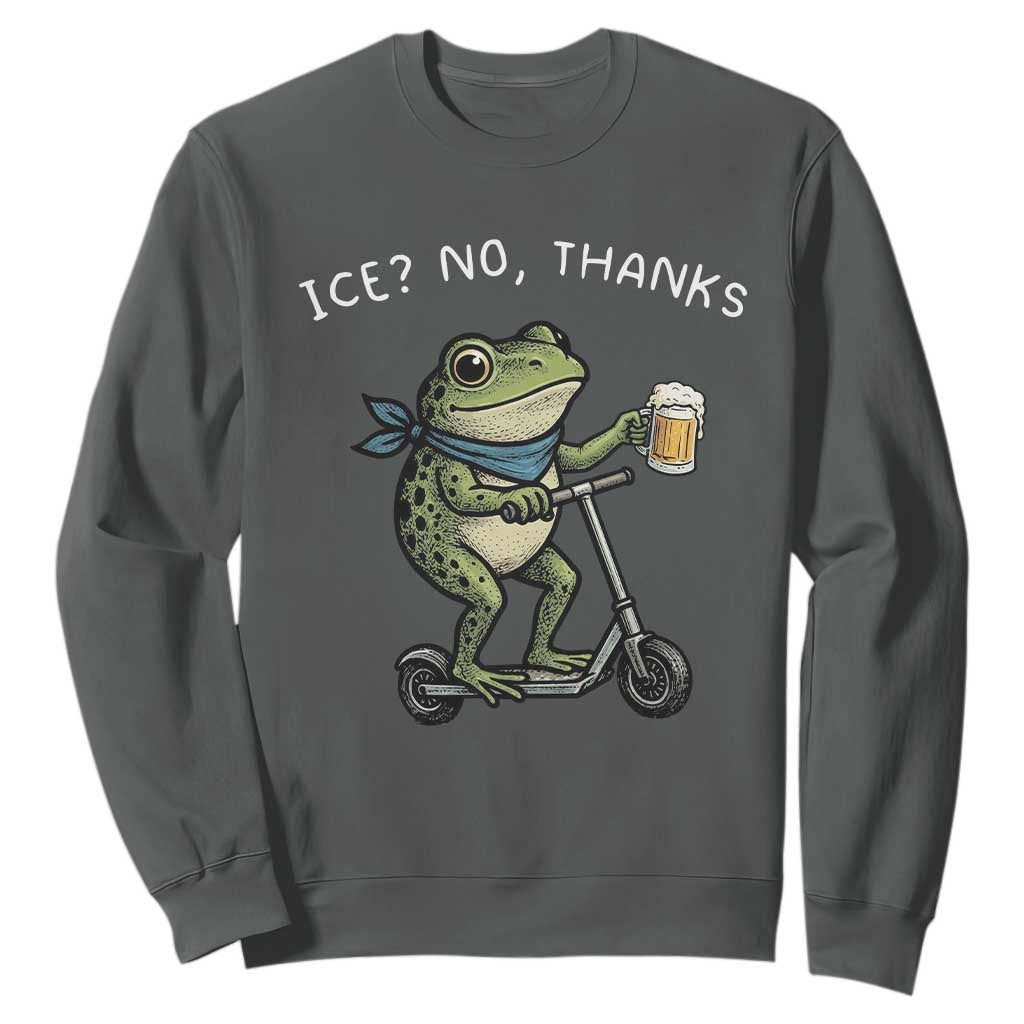 Funny Frog Anti ICE Political Protest Sweatshirt Ice? No Thanks TS14 Dark Heather Print Your Wear