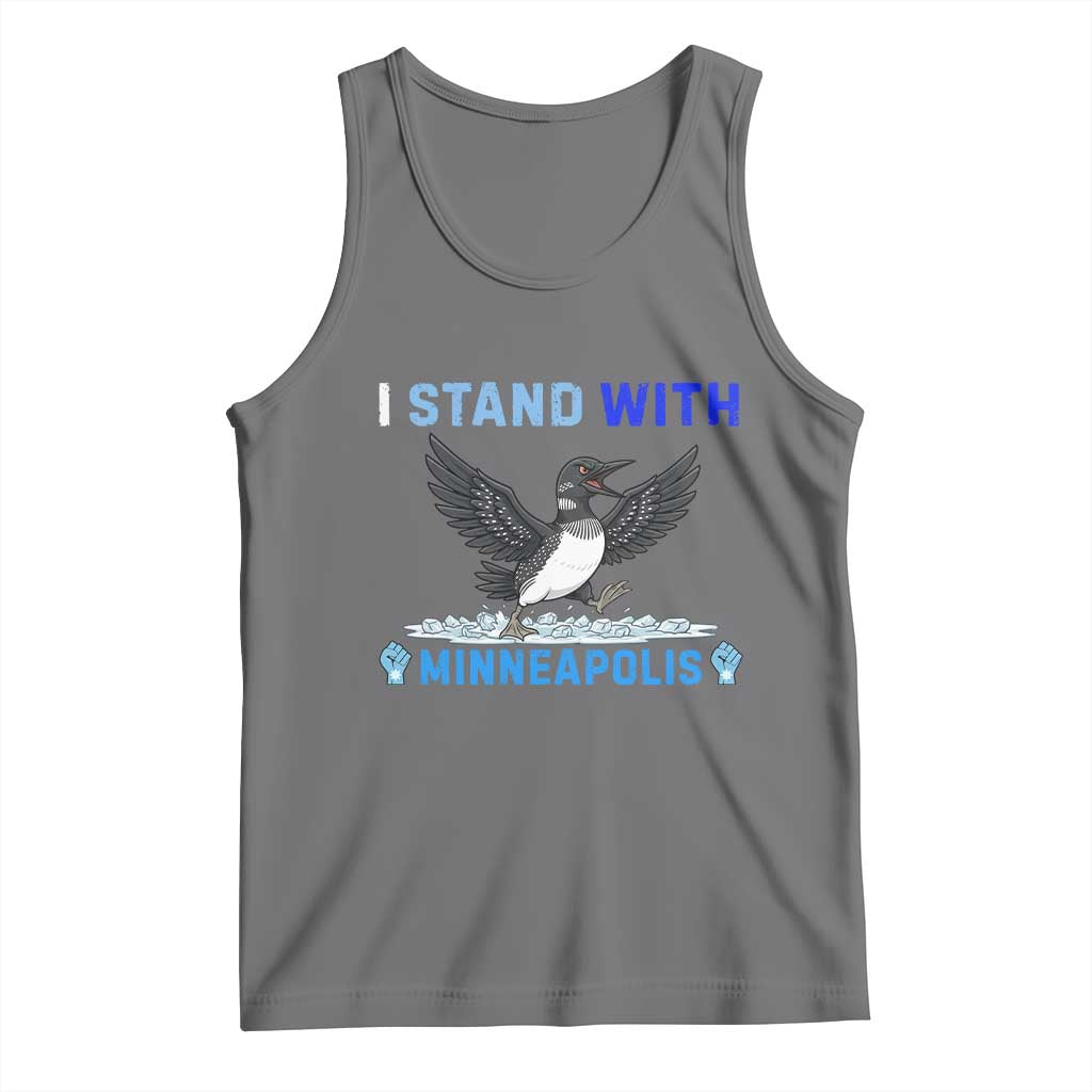 I Stand With Minneapolis Tank Top Loon Minnesota Resist Anti ICE Immigration Protest TS14 Black Heather Print Your Wear