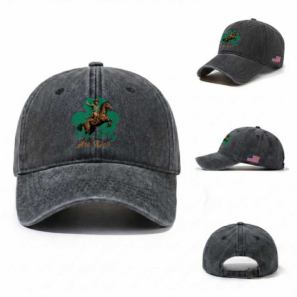 How Lucky Are We Washed Cotton Baseball Cap Cowboy Western Irish St Patrick's Day TS14 Washed Cap Universal Fit Dark Gray Print Your Wear