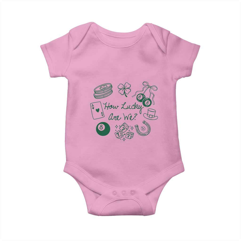 How Lucky Are We Baby Onesie Irish Shamrock Horseshoe St Patricks Day TS14 Light Pink Print Your Wear