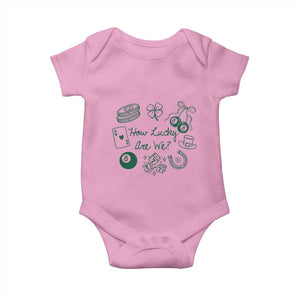 How Lucky Are We Baby Onesie Irish Shamrock Horseshoe St Patricks Day TS14 Light Pink Print Your Wear