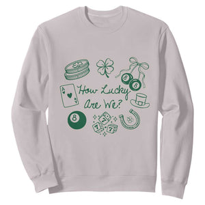 How Lucky Are We Sweatshirt Irish Shamrock Horseshoe St Patricks Day TS14 Ice Gray Print Your Wear
