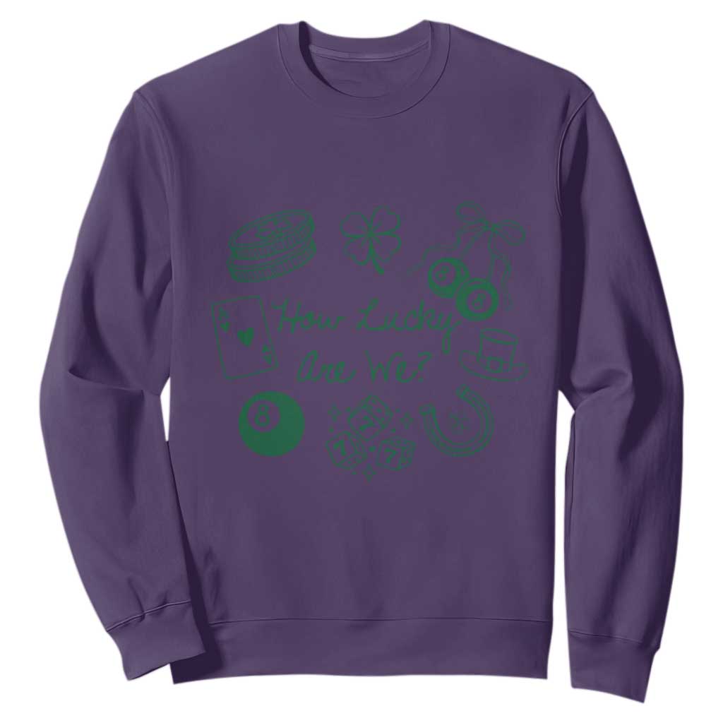 How Lucky Are We Sweatshirt Irish Shamrock Horseshoe St Patricks Day TS14 Purple Print Your Wear