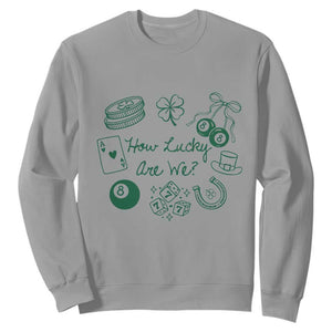 How Lucky Are We Sweatshirt Irish Shamrock Horseshoe St Patricks Day TS14 Sport Gray Print Your Wear