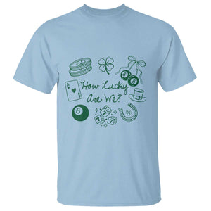 How Lucky Are We T Shirt Irish Shamrock Horseshoe St Patricks Day TS14 Light Blue Print Your Wear