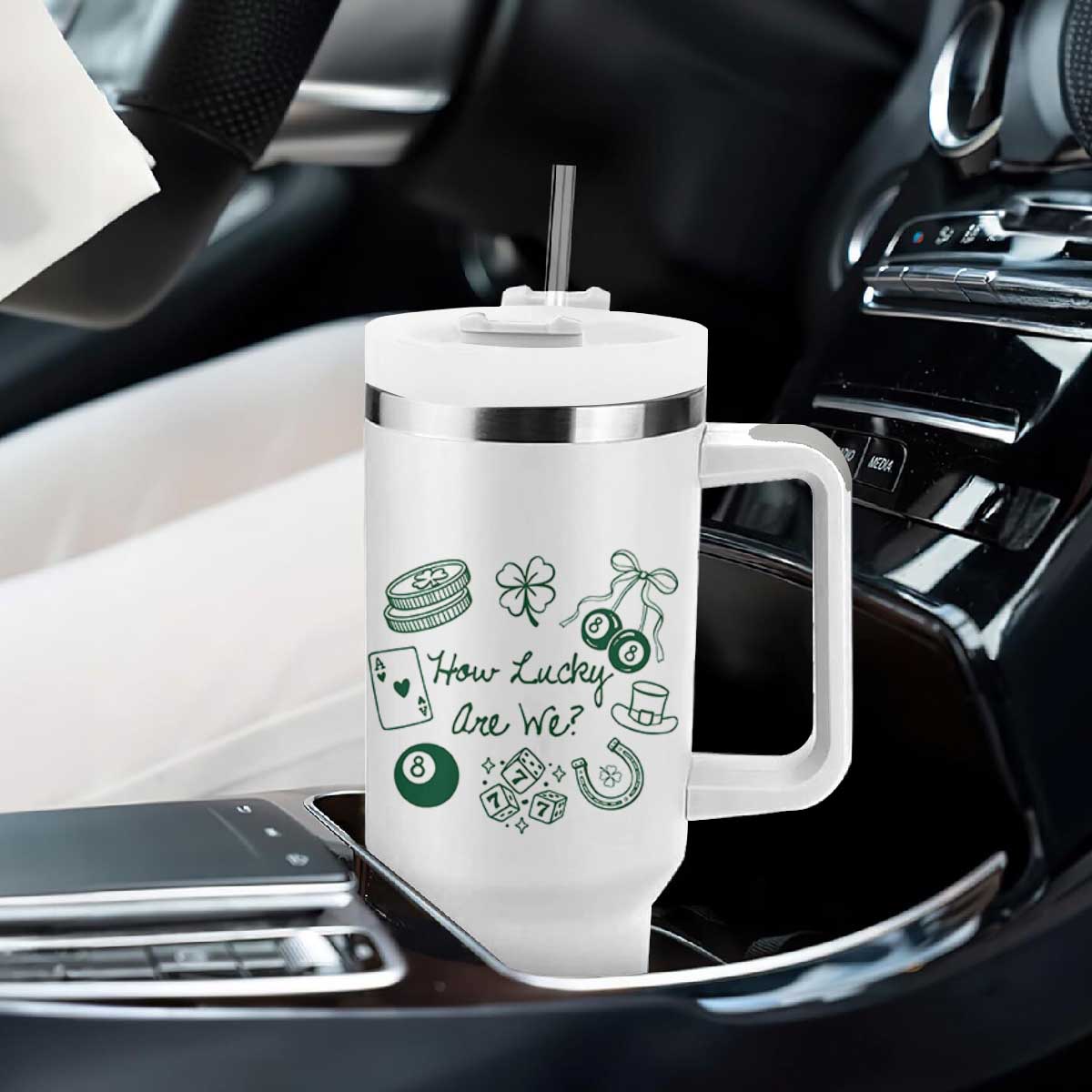 How Lucky Are We Tumbler With Handle Irish Shamrock Horseshoe St Patricks Day TS14 Print Your Wear