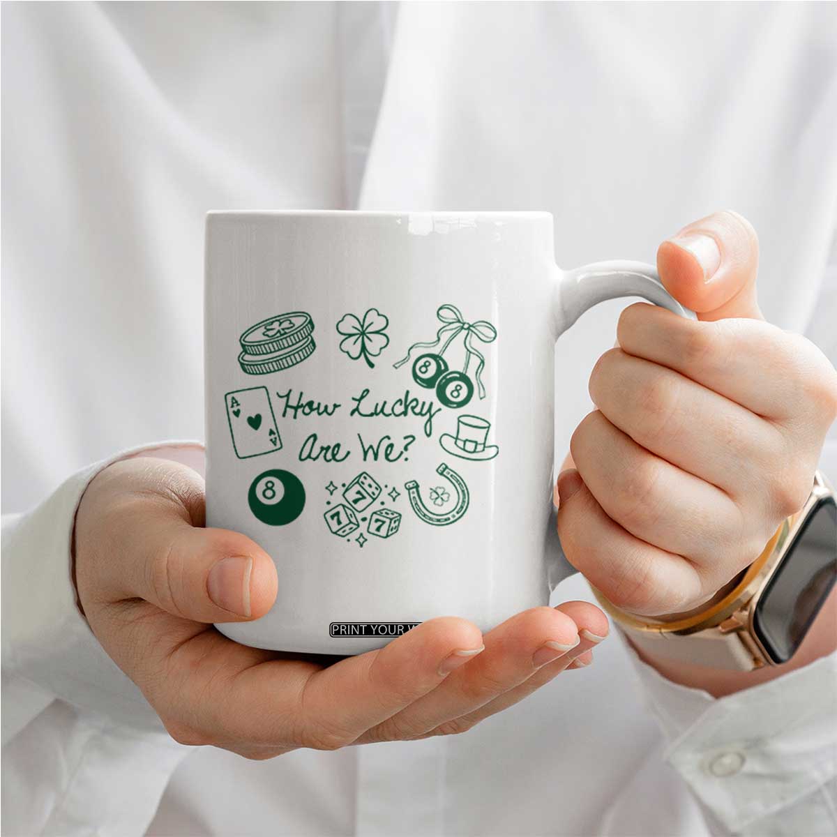 How Lucky Are We Coffee Mug Irish Shamrock Horseshoe St Patricks Day TS14 Print Your Wear