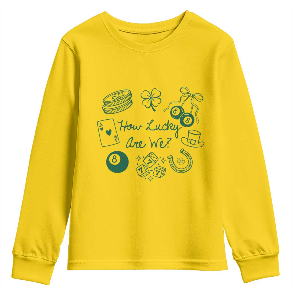 How Lucky Are We Youth Sweatshirt Irish Shamrock Horseshoe St Patricks Day TS14 Daisy Print Your Wear