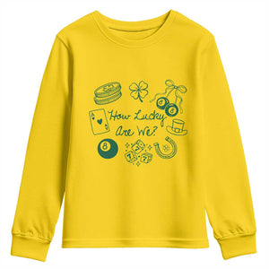 How Lucky Are We Youth Sweatshirt Irish Shamrock Horseshoe St Patricks Day TS14 Daisy Print Your Wear