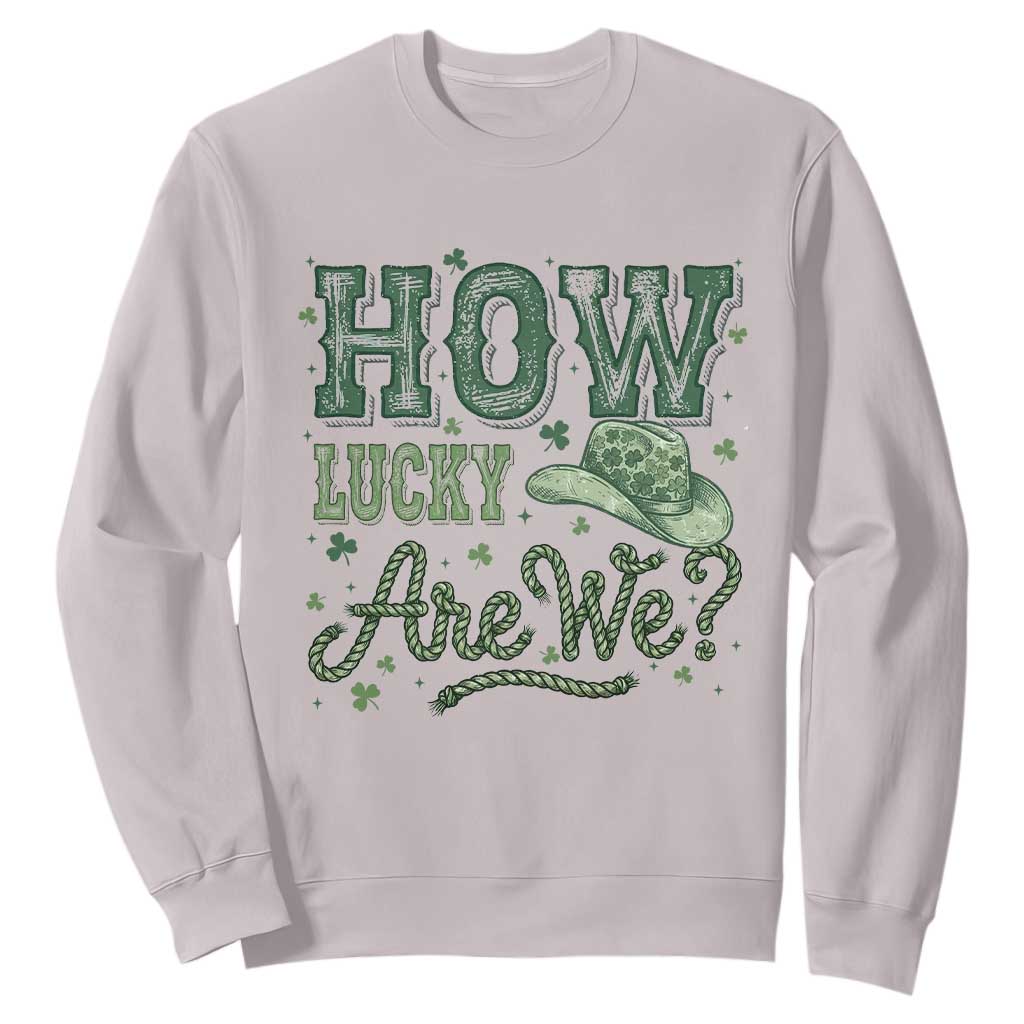 How Lucky Are We Sweatshirt Cowboy Western St Patrick's Day TS14 Ice Gray Print Your Wear