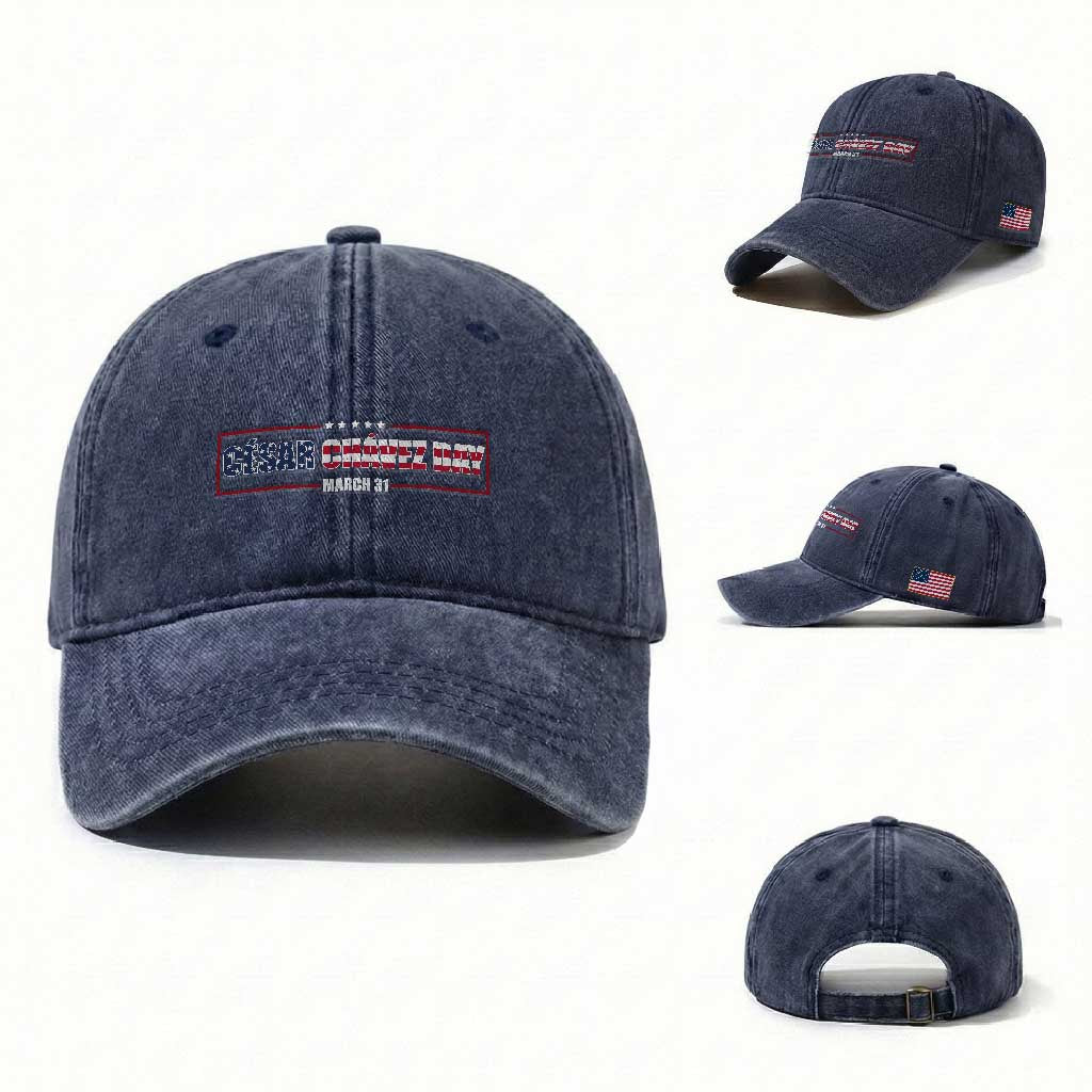 Cesar Chavez Washed Cotton Baseball Cap Hispanic Heritage Month Mexican Immigrant TS14 Washed Cap Universal Fit Navy Print Your Wear
