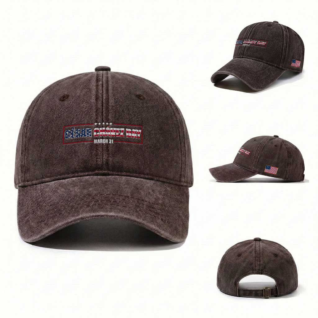 Cesar Chavez Washed Cotton Baseball Cap Hispanic Heritage Month Mexican Immigrant TS14 Washed Cap Universal Fit Dark Brown Print Your Wear