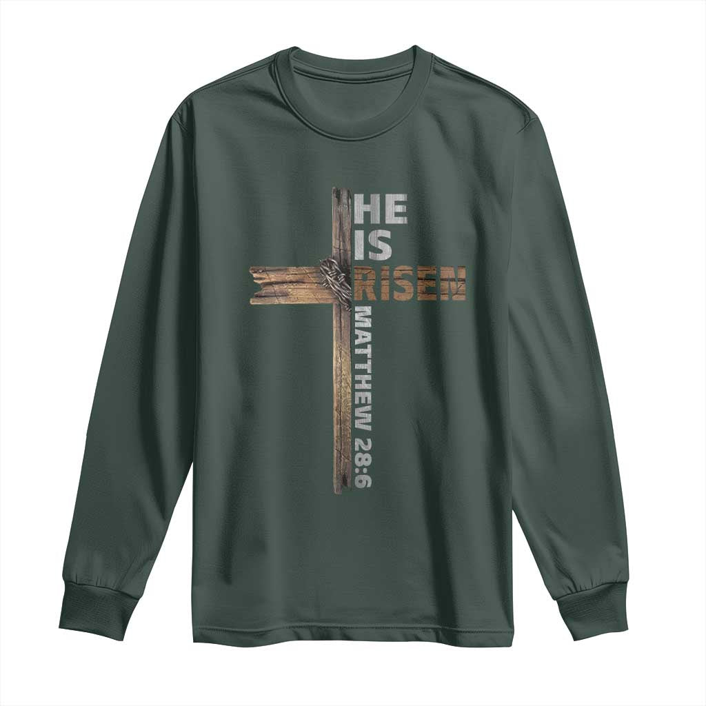He is Risen Christian Long Sleeve Shirt Easter Cross Jesus Christian TS14 Dark Forest Green Print Your Wear