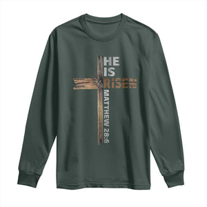 He is Risen Christian Long Sleeve Shirt Easter Cross Jesus Christian TS14 Dark Forest Green Print Your Wear