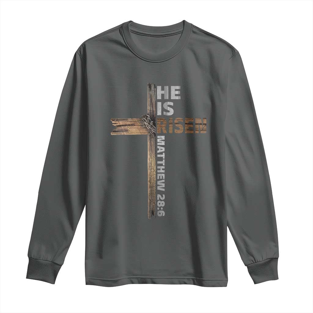 He is Risen Christian Long Sleeve Shirt Easter Cross Jesus Christian TS14 Dark Heather Print Your Wear