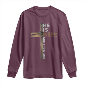 He is Risen Christian Long Sleeve Shirt Easter Cross Jesus Christian TS14 Maroon Print Your Wear