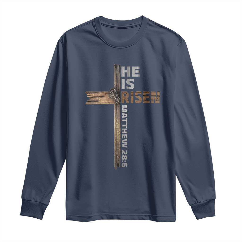 He is Risen Christian Long Sleeve Shirt Easter Cross Jesus Christian TS14 Navy Print Your Wear