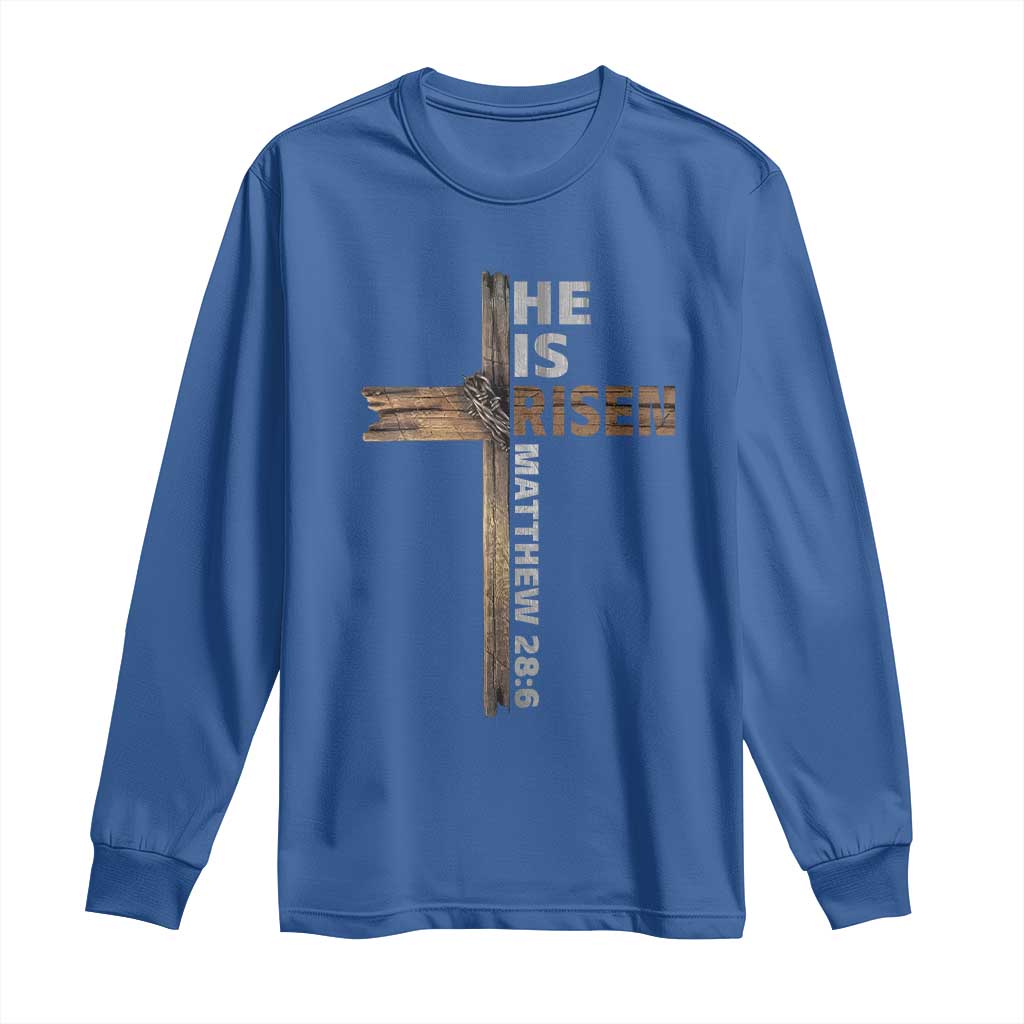 He is Risen Christian Long Sleeve Shirt Easter Cross Jesus Christian TS14 Royal Blue Print Your Wear