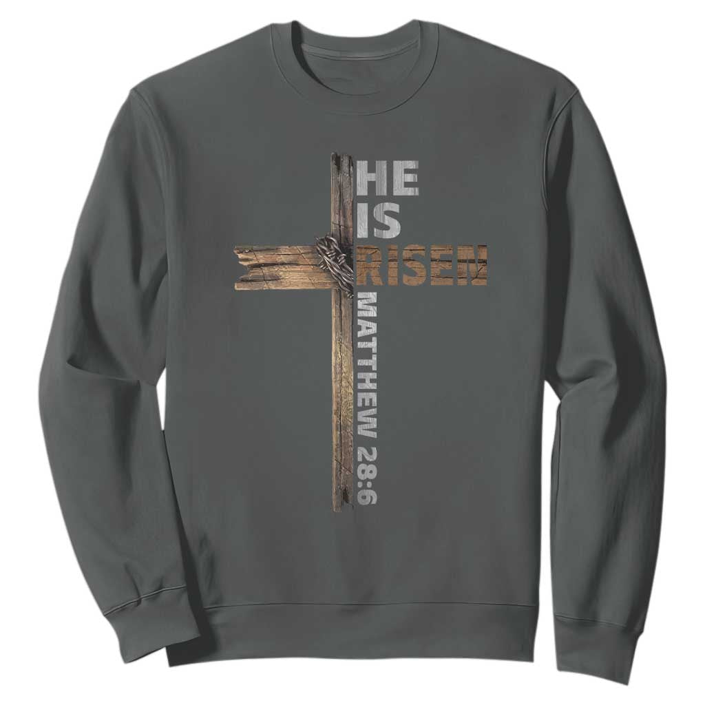 He is Risen Christian Sweatshirt Easter Cross Jesus Christian TS14 Dark Heather Print Your Wear