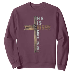 He is Risen Christian Sweatshirt Easter Cross Jesus Christian TS14 Maroon Print Your Wear