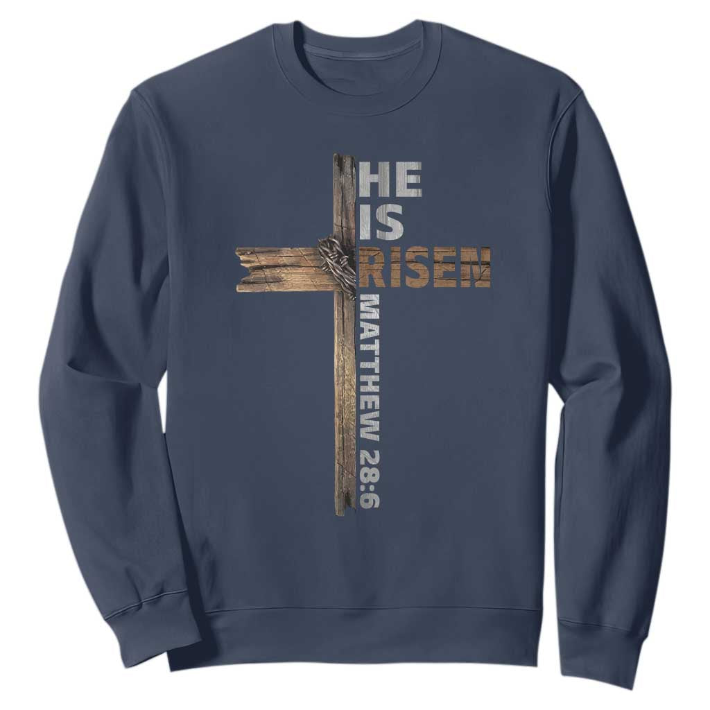 He is Risen Christian Sweatshirt Easter Cross Jesus Christian TS14 Navy Print Your Wear