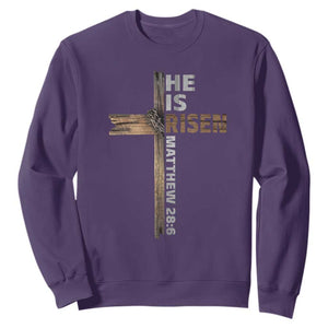 He is Risen Christian Sweatshirt Easter Cross Jesus Christian TS14 Purple Print Your Wear
