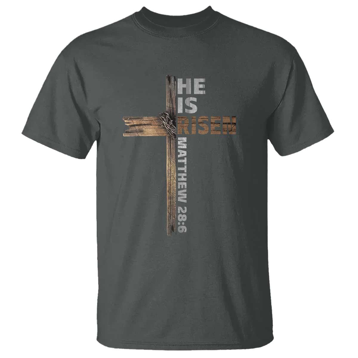 He is Risen Christian T Shirt Easter Cross Jesus Christian TS14 Dark Heather Print Your Wear