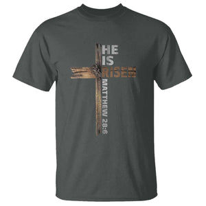 He is Risen Christian T Shirt Easter Cross Jesus Christian TS14 Dark Heather Print Your Wear