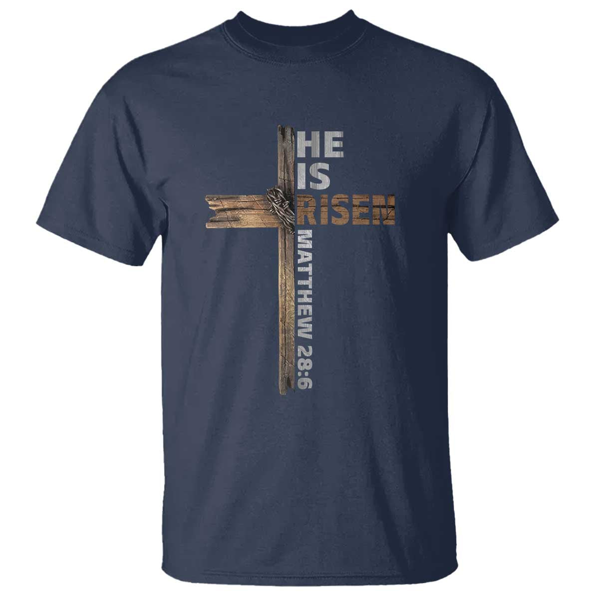 He is Risen Christian T Shirt Easter Cross Jesus Christian TS14 Navy Print Your Wear