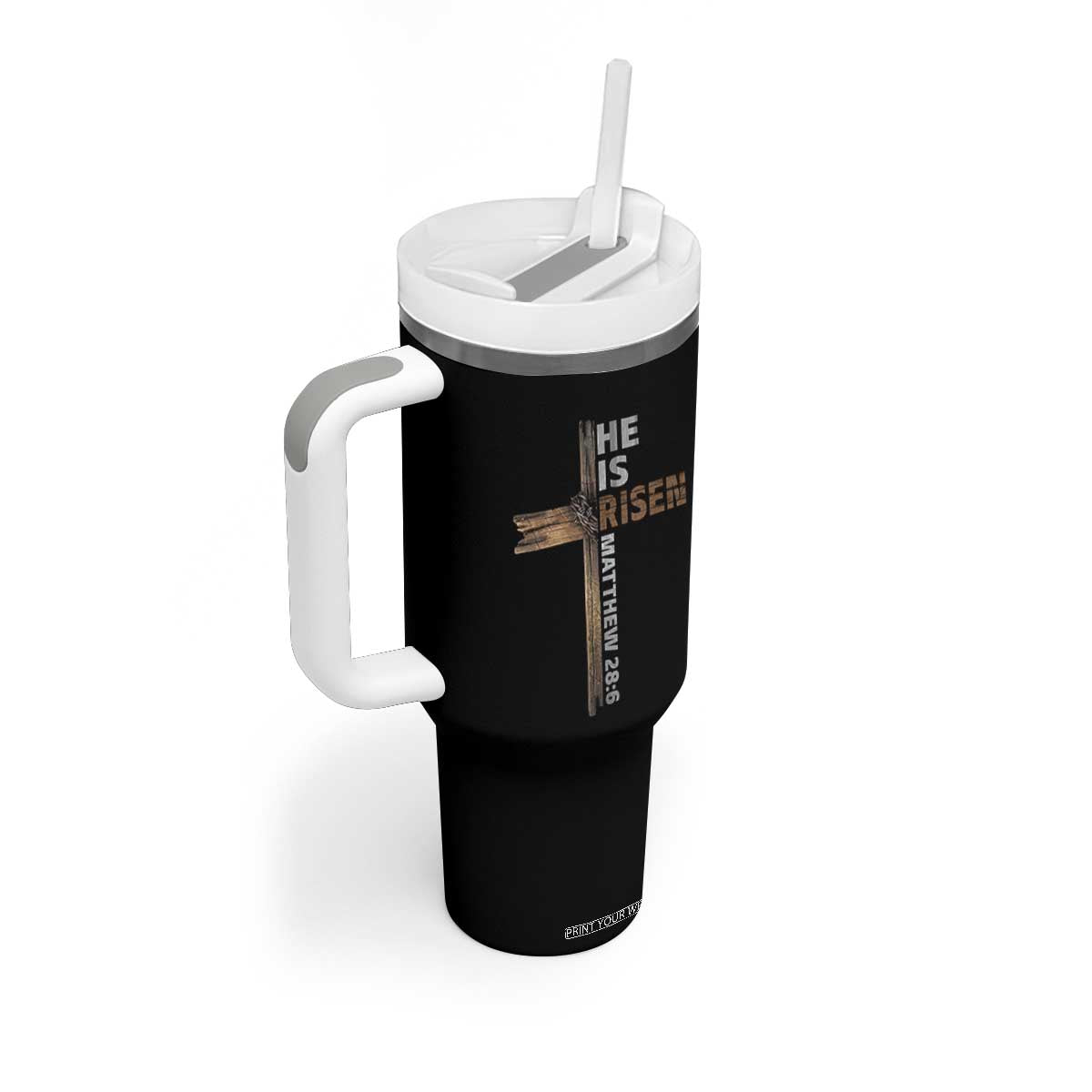 He is Risen Christian Tumbler With Handle Easter Cross Jesus Christian TS14 Print Your Wear