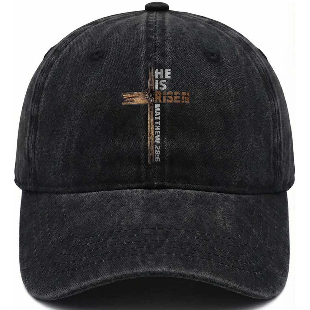 He is Risen Christian Washed Cotton Baseball Cap Easter Cross Jesus Christian TS14 Washed Cap Universal Fit Black Print Your Wear