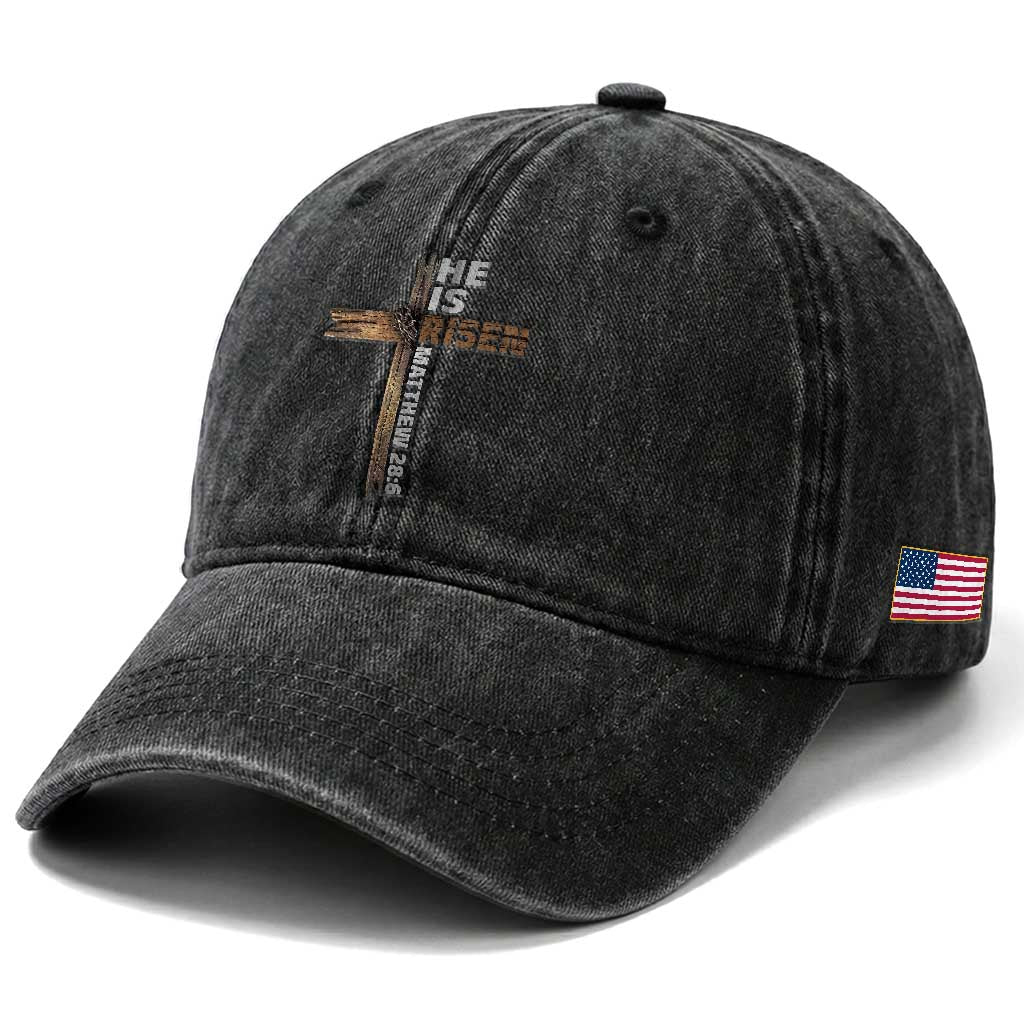 He is Risen Christian Washed Cotton Baseball Cap Easter Cross Jesus Christian TS14 Print Your Wear