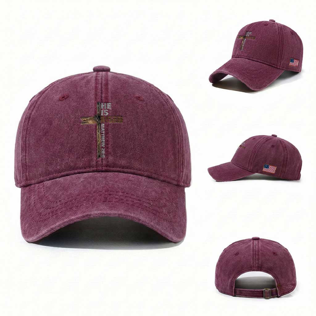 He is Risen Christian Washed Cotton Baseball Cap Easter Cross Jesus Christian TS14 Washed Cap Universal Fit Burgundy Print Your Wear